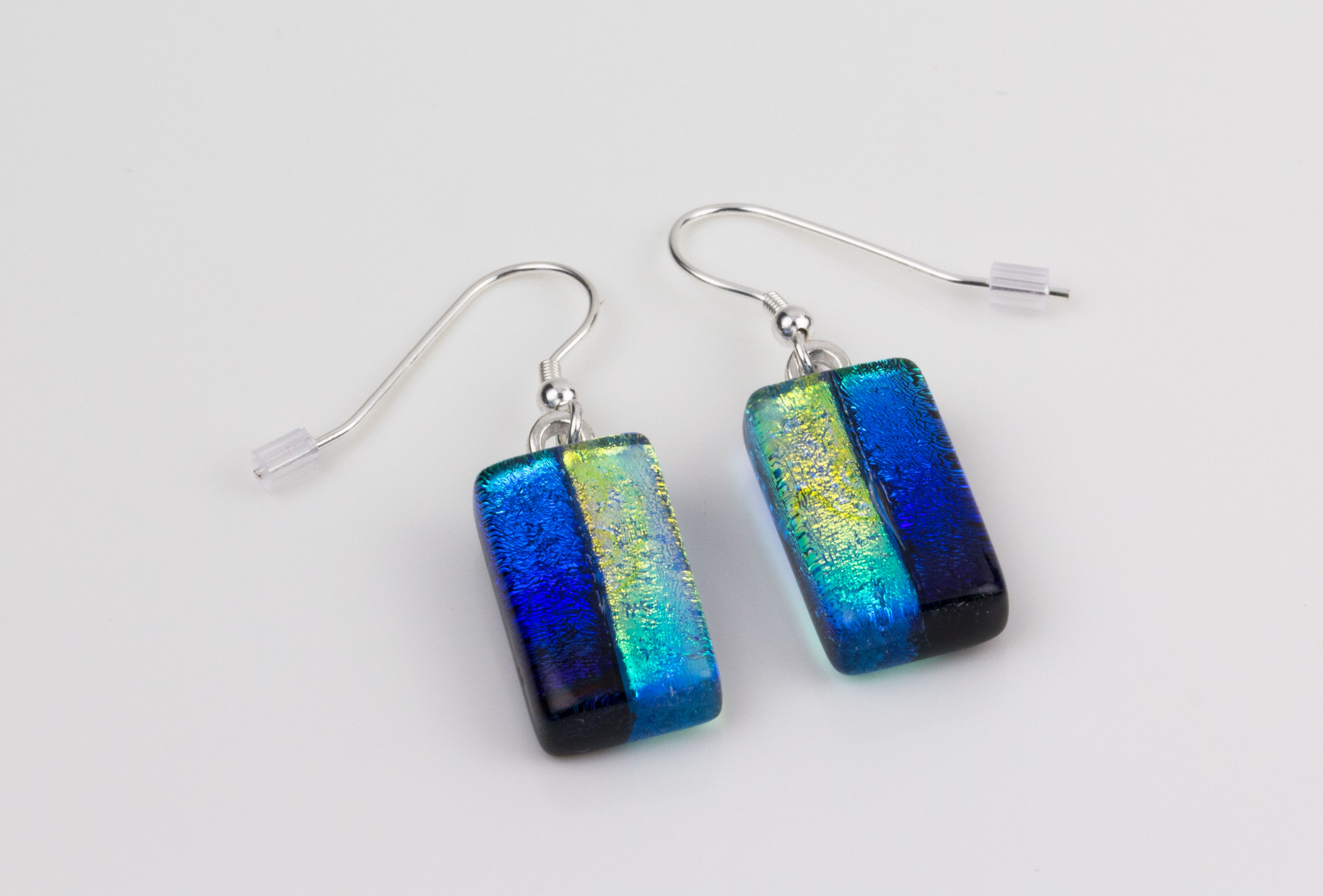 Dichroic Glass Blue/Rainbow You-Are-Here Pendant Earring Set 
