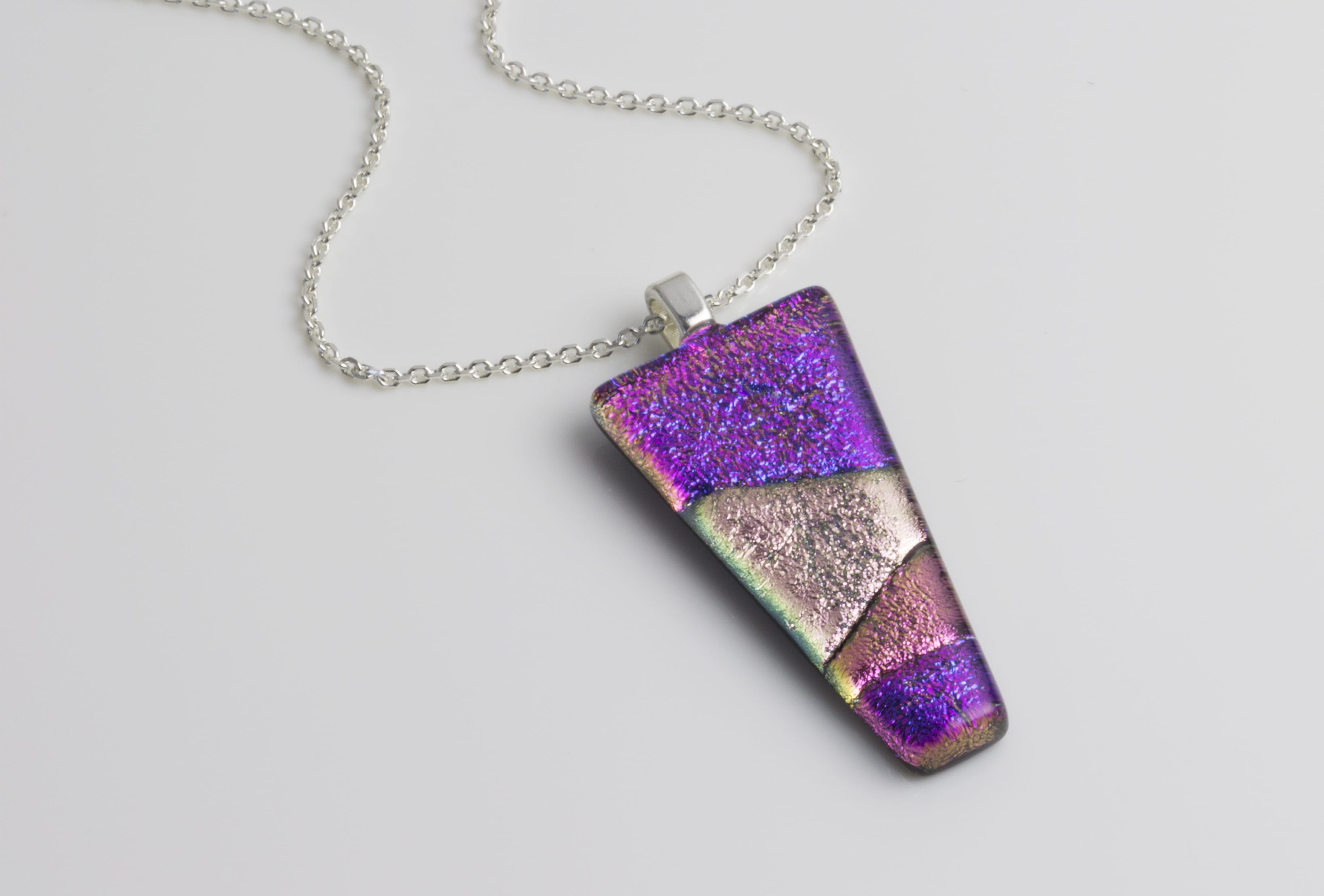 Pink glass pendant necklace made in the UK