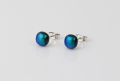 Dichroic glass jewellery uk, handmade stud earrings with dark green dichroic glass, round, sterling glass 7-9mm, silver posts.