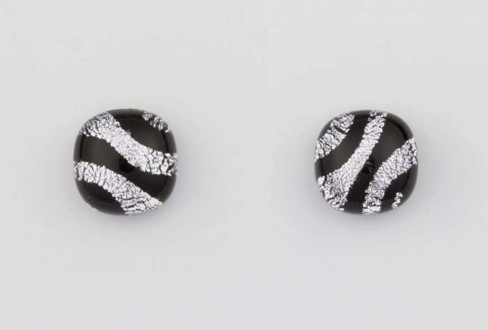 Dichroic glass jewellery uk, Black and Silver Stud Handmade Earrings with sterling silver posts.