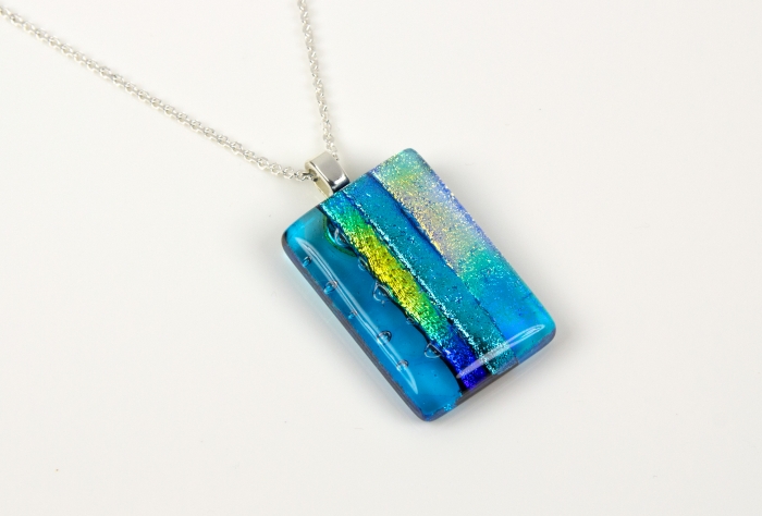 Handmade glass pendant necklace UK inspired by seascapes and rainbows