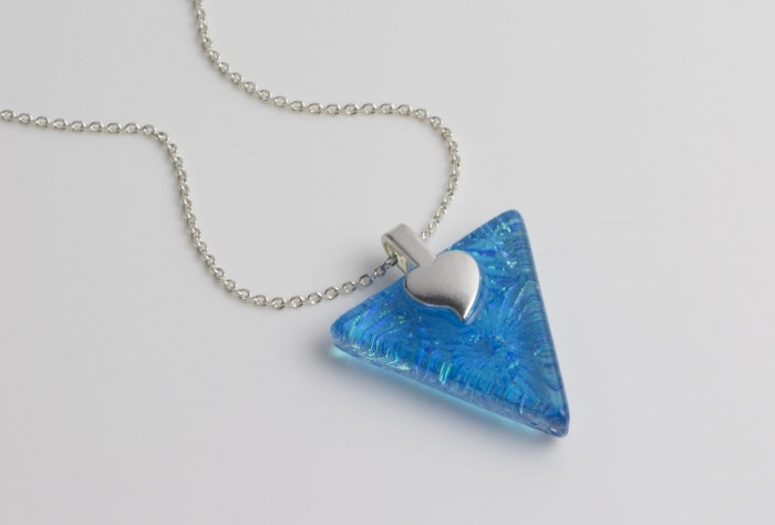 Blue starburst dichroic jewellery necklace made by Sarah Hill Glass